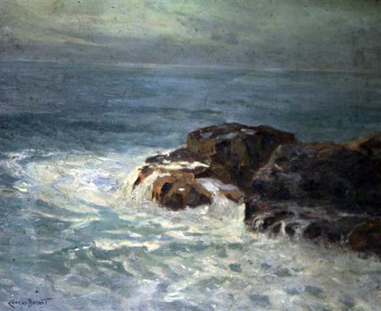 Charles Bryant (1883-1937) Waves breaking on the shore, 31 x 39cm